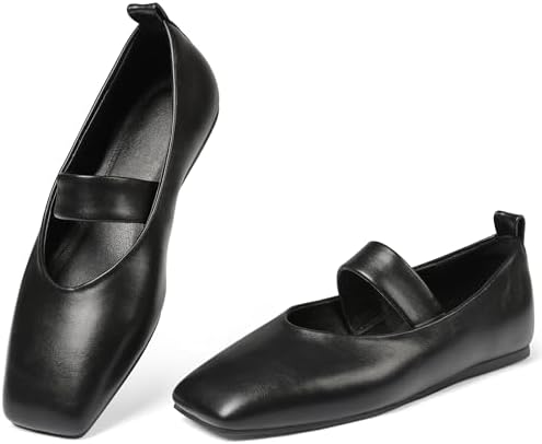 Uacllcau Ballet Flats Shoes for Women Square Toe Mary Jane Shoes Flat Women Comfortable Dressy Casual Slip On Ballerina Mesh Flats with Elastic Strap