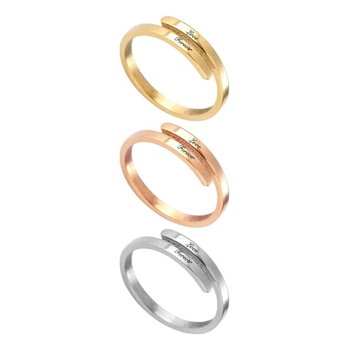 Svyqwmz Anillo personalizado con nombre para mujer y hombre, anillo de compromiso personalizado para ella, anillos parejas con nombre grabado, regalo ajustable de boda o cumpleaños novia o amiga