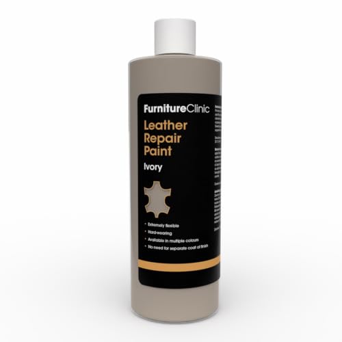 Image of Furniture Clinic Leather Repair Paint | 2-in-1 Seal and Color | Use on Scratches, Tears, and Holes in Car Seats, Furniture | Quick and Easy Leather Repair Kit for Furniture (Ivory, 500ml / 17oz)