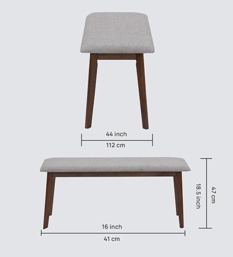 Image of Mintwud Pepperfry Solid Wood 6 Seater Dining Table Set with Cushion Chairs & Bench | Wooden Dining Table Six Seater Furniture for Dining Room, Kitchen and Living Room (Walnut Finish)