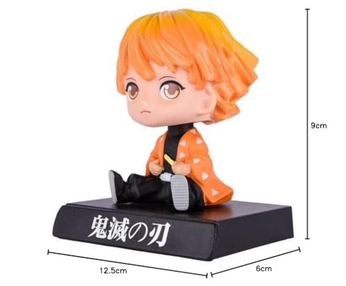 Image of AUGEN Super Hero Zenitsu Demon Slayer Action Figure Limited Edition Bobblehead with Mobile Holder for Car Dashboard, Office Desk & Study Table (Pack of 1)(Plastic)