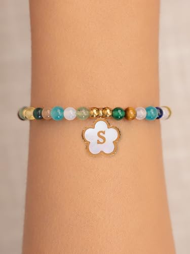 SENLLY Crystal Initial Bracelet, Meaningful Gift for Women Crafted with Natural Stone & Floral Letter Charm S, Adjustable for Mom Daughter Sister Wife Friend - image 3