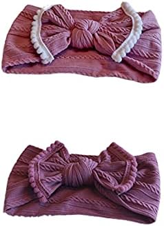 FEIFEI'S BOW 2PCS Newborn Baby Girls Rabbit Headband Soft Elastic Bow Turban Knot Hair Band Toddlers Headbands Set gift (Mix01)