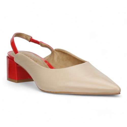 Women's Heidi Leather Slingback Pumps - Biscuit/Red