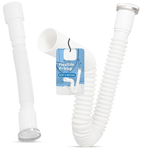 Siphon Lavabo Flexible 6/4'' x 40 mm Universel Syphon Evier Cuisine Réglable Souple Blanc