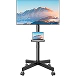 MOUNTUP Mobile TV Stand on Wheels, Rolling TV Cart for 23-65 inch TVs with Media Shelf, Height Adjustable TV Mount Stand with Tilt, Holds 35kg, Max VESA 400x400mm, EU1117B