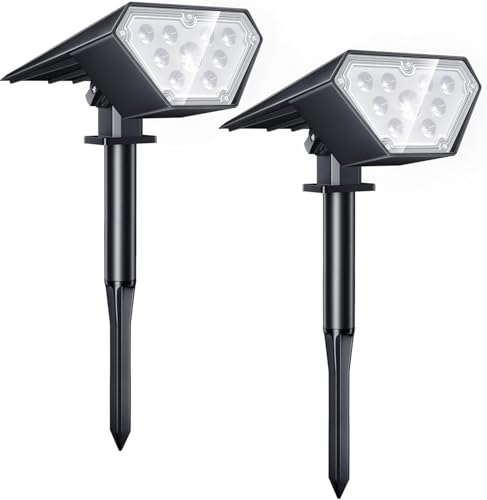 NFESOLAR ソーラーガーデンライト 700ルーメン超高輝度 | IP67完全防水 防犯スポットライト 屋内配線不要で即設置 地埋め・壁掛け2WAY 自動点灯/消灯 広範囲照射 植木・玄関・庭先用 (2個セットホワイト01)