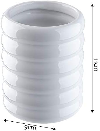 KADAX Ceramic Toothbrush Holder, 8.5 x 11 cm, Bathroom Cup for Bathroom, Toothpaste, Storage Cup, Drinking Cup, Bathroom Equipment (White)
