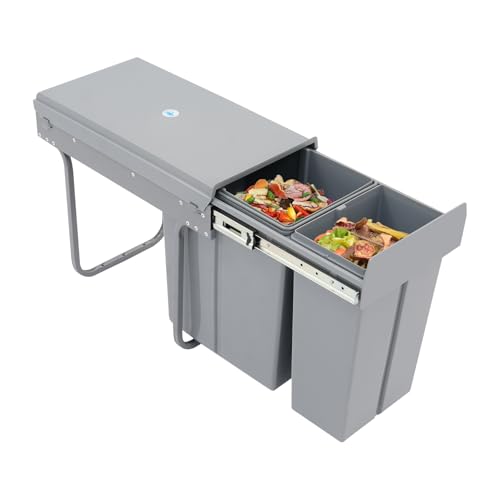 Caneca de basura extraíble doble 30L para cocina gris miniatura 4