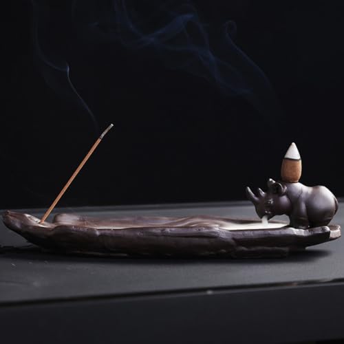 Brûleur d'encens backflow rhinocéros en céramique avec support fil