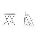 KG KITGARDEN - Mesa Plegable Multifuncional, Ø80x74cm, Blanco, Folding R80 + Pack de 2 Sillas Plegables Multifuncional, Blanco, Every