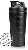 Aprilye Protein Shaker 750ml, Shaker Edelstahl mit Shake Ball für Sport und Fitness - Schwarz