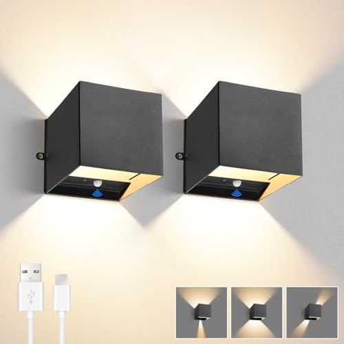 Wandleuchte Innen Akku Mexllex Wandleuchte Innen 2 Stück, Wandlampe Mit USB-Aufladung, 3 Farbe Wandlampe Akku