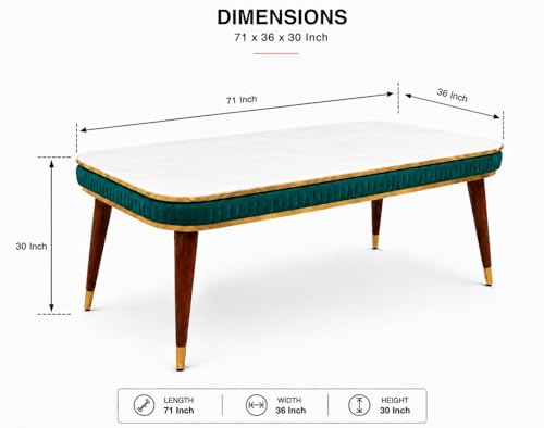 Image of WOODEN SPACE 6-Seater Wooden Dining Table Set | Nano Composite Marble Top | Solid Wood Base | Modern Dining Room Furniture with 6 Chairs (Modern Sea Blue)
