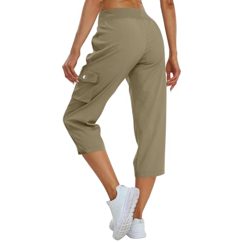 Cargo Capris for Women Summer Elastic Waist Casual Hiking Pants Travel Baggy Drawstring Gaucho Capri Pants with Pockets Sweat Cute Carpenter Tall Bermuda Y2k Streetwear Tactical Work Sweatpants4