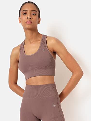 Image of Seamless Riley Sports Bra | Seamless | Lightweight | Solid Workout Bra for Women (CS601391S Brown S)