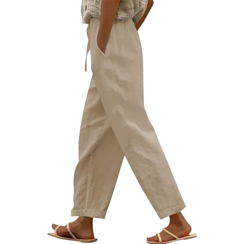 Image of Nuoke Linen Trousers Womens, Ladies Summer Trousers, Ladies White, Cargo Pants, Casual Pants, 3/4 Length Shorts, Womens Culottes, Linen Culottes, Chinos, Summer Wide Leg Pant