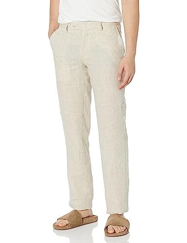 Men's Andrew Flat Front Aim Active Inspired Movement Delave Linen Suit Separate Pants Modern Fit - Main Image