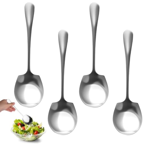 4 Piezas Cuchara de Servir de Acero Inoxidable, 21 cm Cucharas Soperas Grande, Cucharas para Servir Ensaladas con Asas Largas, Cubiertos para Ensalada, Cuchara Grandes para Cenas Familiares Banquete