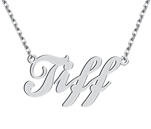 Dancing Wolf Silver Tiff Name Necklace Initial Charm Nameplate Necklaces for Womens Birthday Friendship Jewelry Stainless Steel