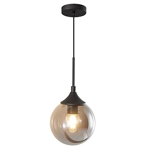 Suspension design mid century en verre fumé et finitions en métal noir