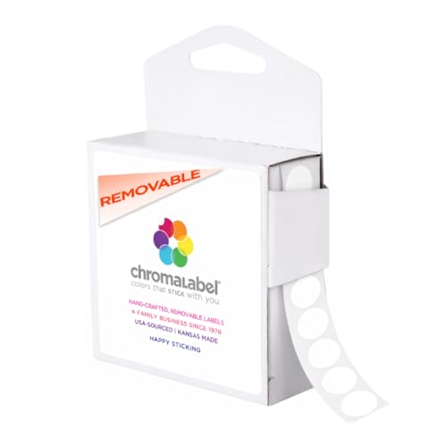 ChromaLabel 1/2 Inch Small Blank Label Stickers, Blank Sticker Dots, White Removable Sticker Dots, 1000 Sticky Dots per Dispenser Box