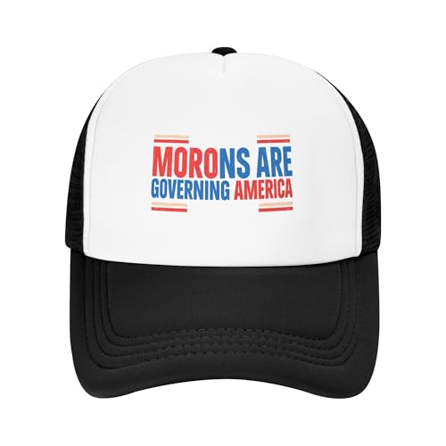 Morons are Governing America Trucker Hat Resist Fascism Kids Hats Adjustable Mesh Baseball Cap - Black