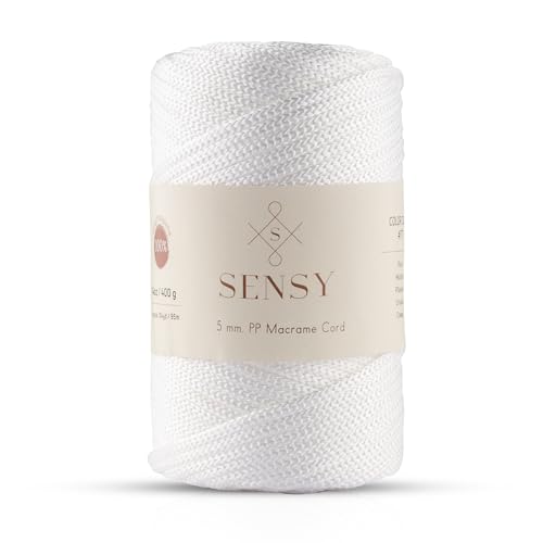 Sensy Premium 5mm 104 Yards Polyester Rope 100% Polypropylene Cord Macrame Cord 5mm Crochet Bag Cord Macrame Rope Crochet Thread Gift for Knitter (White)