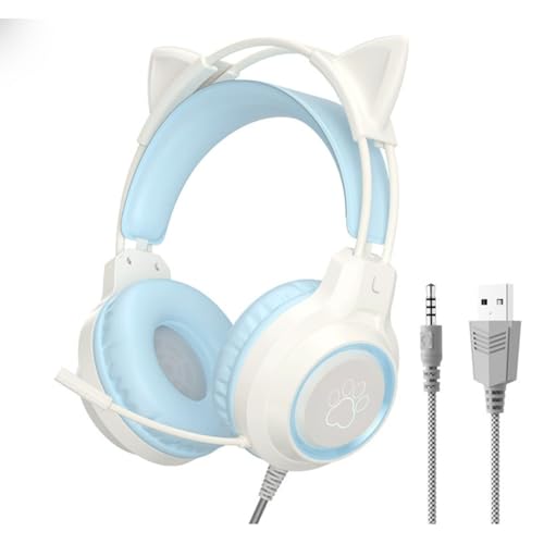 ULOVEJOY猫耳ヘッドホン ヘッドフォン ゲーミング オーバーイヤー 可愛い 3.5mm 有線 マイク付き 40mmスピーカー 密閉型 立体音響 遮音 軽量 折りたたみPS4Pro /PS5/PC/Switch Xbox One S/X スマートフォン