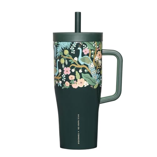 Corkcicle Cruiser Handle Tumbler, 22 oz, Rifle Paper Co. Peacock Blue