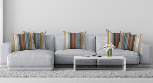 Knotting Homei Cotton Salsa Stripe Cushion Cover Set of 5 16x16 inch Beige/Mustard Multicolour Large Square Throw Pillow Covers for Sofa Bed Room Living Room or Home Decor