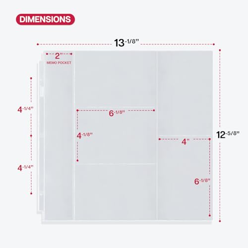 Dunwell Photo Album Refill Pages 12x12 (4x6 Mixed Layout), 25 Pack Holds 250 Pictures, Plastic 4 x 6 Photo Sleeves for 3-Ring Scrapbook Binder, Acid-Free Poly