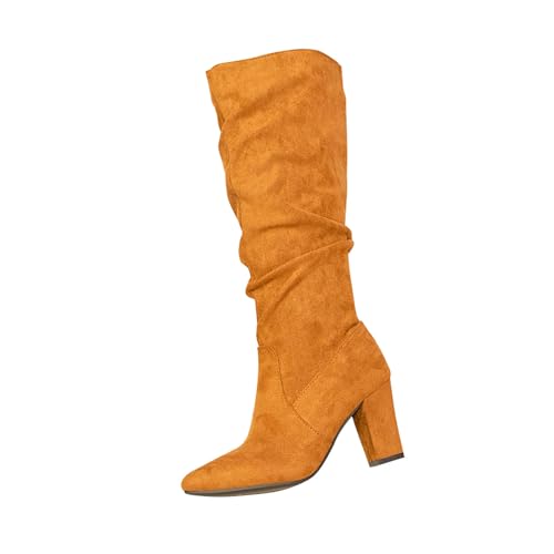 Bottes mi-mollet confortables à talon haut et bout rond pour femme