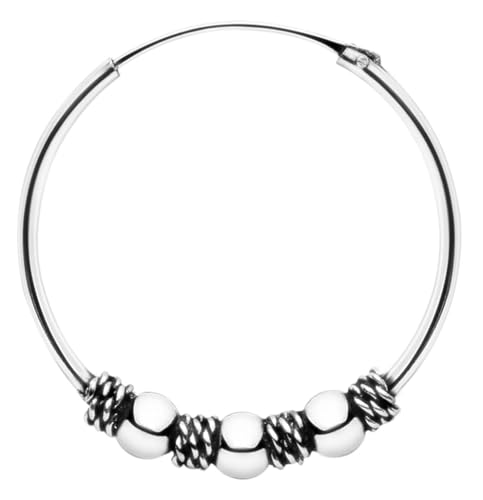 ENTREPLATA Un Aro de Plata 925 Estilo Bali – Pendiente Criolla Piercing Unisex Hecho a Mano de 20 mm – Diseño Étnico Artesanal en Plata de Ley – Modelo 6