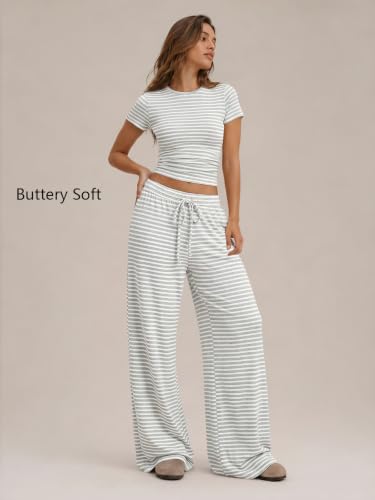 Image of Trendy Queen 2 Piece Matching Summer Lounge Set Womens Side Ruching Top Wide Leg Pants Sets with Pockets