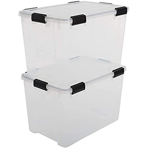Iris Ohyama, Lot de 2 Boîtes de Rangement, Hermétiques, 70 L, avec clips, empilable , garage, cave, grenier - Air Tight Box AT-LD - Transparent