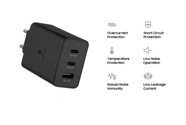 Image of Original 65W 3 Port Multi Port with SuperFast Charging Technology Adapter Compatible for Sam Sung S23 Ultra,S23 Plus,S23,S22 Ultra,S22 Plus,S22,S20FE,A72,A52,A32,F23,F62 (FIX83)