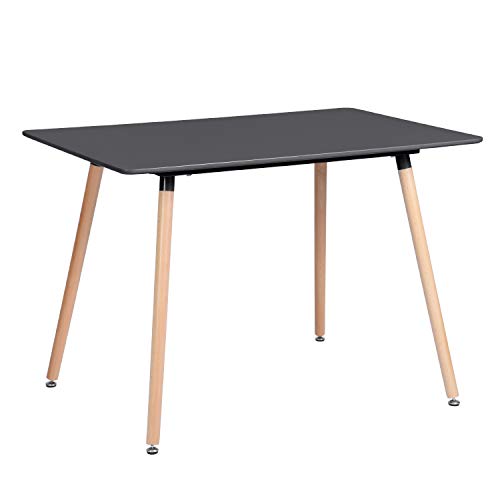 H.J WeDoo Esstisch Rechteckig 110x70x75cm für Küche/Esszimmer - Retro Küchentisch mit Buchenholzbein und Hochglanz MDF Platte - Vintage Design Tisch für 4 Personen, Schwarz