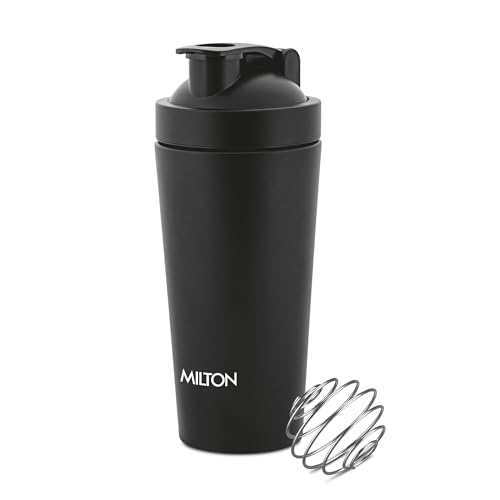Image of MILTON Pro Mix Shaker with Blending Ball, Black, Pack of 1 Max Steel Shaker, Shakers for Protein Shake, Leakproof, Fitness Freak, Gym Bottle for Men and Women BPA-Free (739 ml)