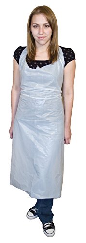 elara PA-S2846 ToughGrade Disposable Poly Apron with Extra-Long Ties, 28" x 46" inch, Food Service, Janitorial, Laboratory, Industrial Use, White, Standard Weight 1.0 mil Plastic, Box of 100