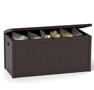 ZYJOYY Outdoor Storage Box, 120 Gallon Waterproof Deck Box with Lid Indoor and Outdoor Use, Resin Storage Bin for Package Delivery, Patio Cushions, Gardening Tools, Lockable, UV Resistant