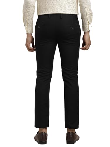 Image of Turtle Men Cotton Linen Ultra Slim Fit Solid Black Casual Trouser