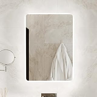 Pebble Grey Globe LED Illuminated Bathroom Mirror with Demister Pad and Motion Sensor Switch | 500 x 700mm | Slimeline | Rotatable | IP44 Rated | 10 Year Guarantee