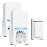 Türklingel Funk, IP55 Funkklingel Aussen Wasserdicht mit EU-Steckdose, 300M Reichweite 120dB, Funkklingel mit 1 Sender und 2 Plug-in-Empfängern, 38 Melodien, 5 Lautstärkestufen und LED-Anzeige