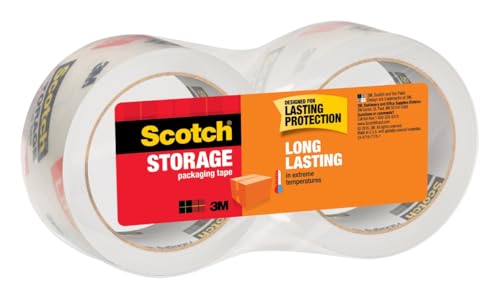 Scotch Long Lasting Storage Packaging Tape, 1.88" x 54.6 yd, Designed for Storage and Packing, Stays Sealed in Weather Extremes, 3" Core, Clear, 2 Rolls (3650-2) - image 1