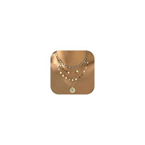 HUASAI Boho Necklaces for Women Dainty Layered Choker Necklace Bohemian Turquoise Necklace Statement Jewelry Western Cowgirl Country Concert Outfits Accessories