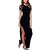 Meenew-Womens-Beach-Vacation-Long-Summer-Dress-High-Slit-Bodycon-Maxi-Dress Womens Short Sleeve Summer Beach Vacation Bodycon High Split Maxi Dress Black M