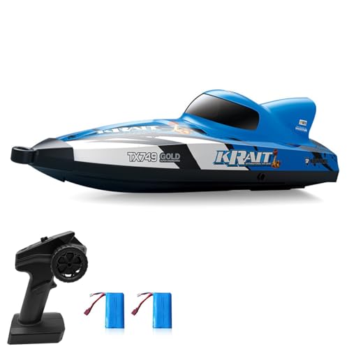 KELFEEAO 2.4GHZ 25km/h RC Jet Boat, Alarma Inteligente RC Barco Motor Sin Escobillas De Alto Rendimiento Impermeabilización Nunca Vuelca Lancha Jet De Larga Duración para Adultos Lagos (2 baterías)