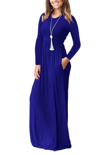 Image of AUSELILY Womens Long Sleeve Maxi Dress Casual Empire Waist with Pockets