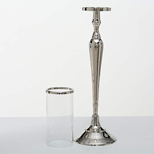 Whw Whole House Worlds Old World Luxurious Grand Hotel Pillar Candle Holder With Glass Sleeve, Silver Aluminum Nickel, 34.5 Inches Tall, Includes Stand And Glass Sleeve #TOP2